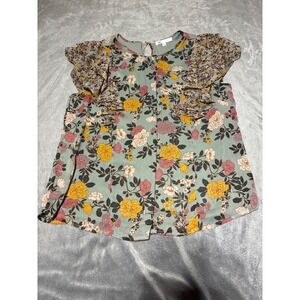 Dr2 Daniel Rainn Womens XL Multicolor Floral Short Sleeve Polyester Lined Shirt